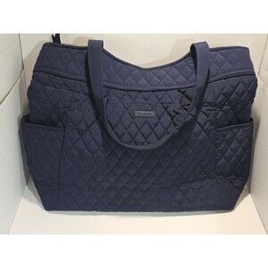 Vera Bradley Quilted Blue Tote Bag | Floral Lining Zip Top Shoulder Straps